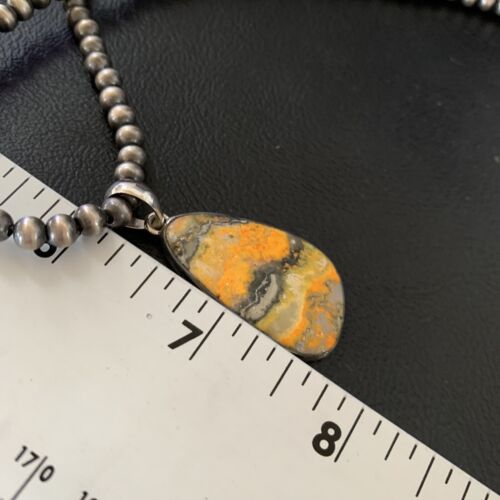 Navajo Yellow Bumblebee Jasper Pendant Necklace | Sterling Silver | Authentic Native American Handmade | 12812