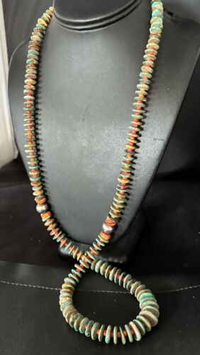 Turquoise Spiny Oyster Navajo Sterling Silver Necklace | Authentic Native American | 34" | 14364 Graduated