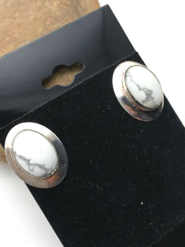 Navajo White Howlite Earrings | Sterling Silver | Authentic Native American Handmade | 0.75" | 4471
