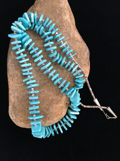 Santo Domingo | Spiderweb Turquoise Bead Necklace | Sterling Silver | 29" | Authentic Native American Handmade | 1758