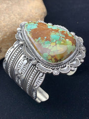 Native American Navajo Spiderweb Turquoise Cuff Bracelet | Sterling Silver | 01806