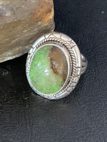 Navajo Green Gaspeite Ring | Sterling Silver | Sz 8.5 | Authentic Native American Handmade | 13780