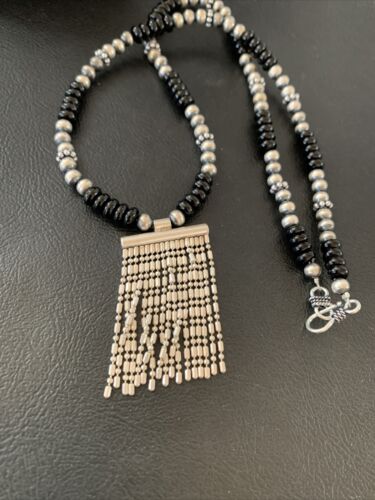 Women's Black Onyx Sterling Silver Pendant Necklace | Southwestern Jewelry | 18" | 02148
