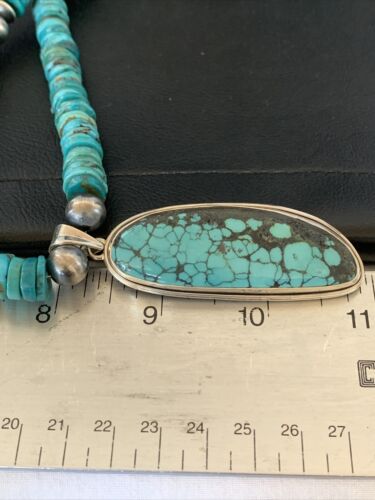 Navajo Pearls Spiderweb Beads Turquoise Necklace Pendant | Sterling Silver | Authentic Native American | Graduated | 22" | 10222