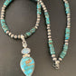Navajo Pearls Necklace with Blue Mojave Turquoise Moon Pendant | Authentic Native American Sterling Silver | Multi-Stone | 11912