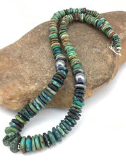 Navajo Green Graduated Turquoise Necklace | Sterling Silver | Authentic Native American | 21" | 4802