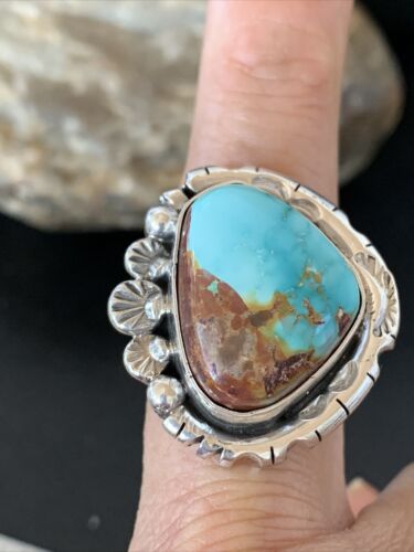 Native American Women's Navajo Blue Royston Turquoise Ring | Sterling Silver | Sz 10 | 10425