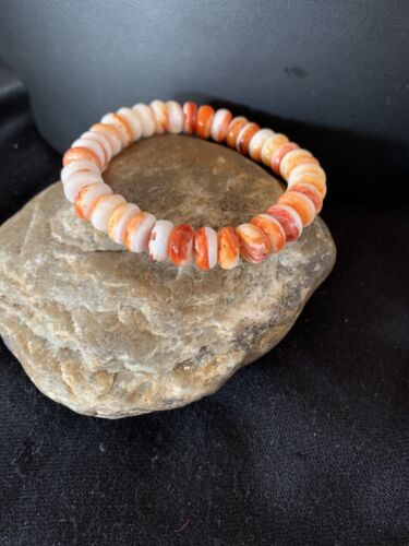 Native American Navajo Orange Spiny Oyster Bracelet | Sterling Silver | Authentic Handmade | 1086