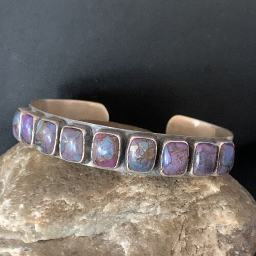 Navajo Purple Sugilite Row Cuff Bracelet | Sterling Silver | Authentic Native American Handmade | 14211