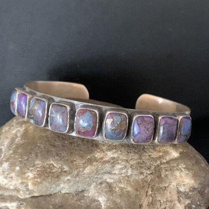 Navajo Purple Sugilite Row Cuff Bracelet | Sterling Silver | Authentic Native American Handmade | 14211
