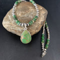 Navajo Green Mojave Turquoise Pendant Necklace | Sterling Silver | Native American Handmade | 13466