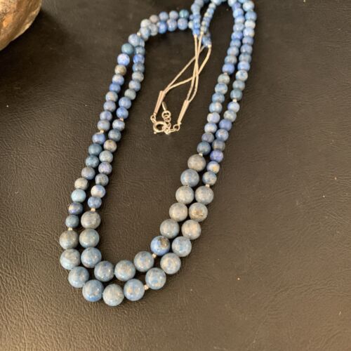 Native American Denim Lapis Bead Necklace | Sterling Silver | 21" | 2028