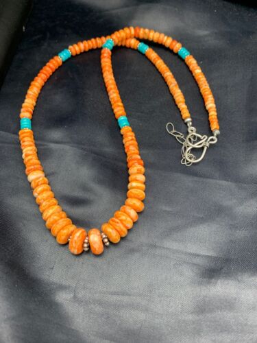 Navajo Spiny Oyster & Turquoise Graduated Necklace | Sterling Silver | Authentic Native American | 20" | 4608