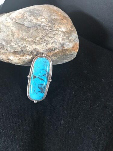 Navajo Blue Turquoise Ring | Sterling Silver | Adjustable | Authentic Native American Handmade | 10180