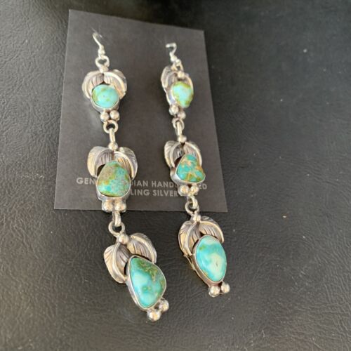 Navajo Sonoran Gold Turquoise Earrings | Sterling Silver | 3 Dangle | Authentic Native American Handmade | 13924