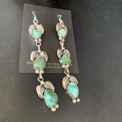 Navajo Sonoran Gold Turquoise Earrings | Sterling Silver | 3 Dangle | Authentic Native American Handmade | 13924
