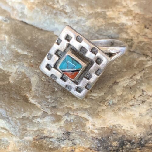Navajo Blue Turquoise Spiny Oyster Inlay Ring | Sz 7 | Authentic Native American Handmade | 13170