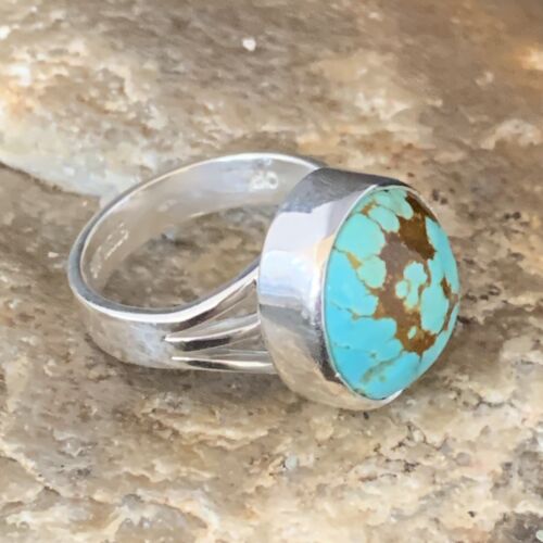 Native American Blue #8 Turquoise Navajo Ring | Sterling Silver | Sz 8.5 | 14018