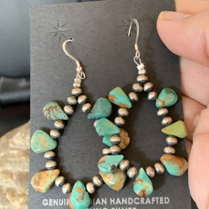 Navajo Green Cluster Turquoise Bead Earrings | Sterling Silver | Authentic Native American Handmade | 13370