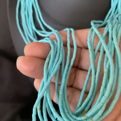 Navajo Blue Turquoise Heishi 10-Strand Liquid Sterling Necklace | 24" | Authentic Native American Handmade | 13424