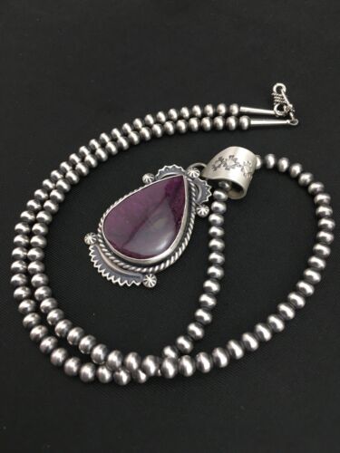 Navajo Purple Spiny Oyster Pendant with Pearls | Sterling Silver Necklace | Authentic Native American Handmade | 4874 - Masha USA