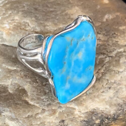 Navajo Blue Kingman Turquoise Ring | Sterling Silver Adjustable Wire | Sz 8 | 13540