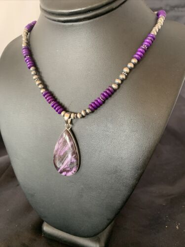 Native American Sterling Silver Navajo Pearl Purple Sugilite Pendant | Authentic Handmade | 11916