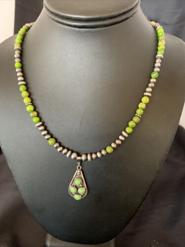 Navajo Green Gaspeite Turquoise Pendant | Authentic Native American Sterling Silver | Multi-Stone | 12265