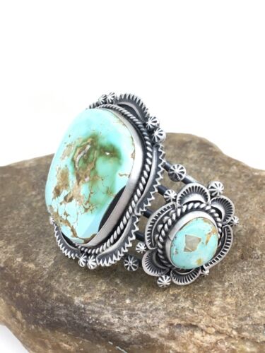 Men's Navajo Royston Turquoise Cuff Bracelet | Sterling Silver | 3 Stones | Authentic Native American Handmade | 1131