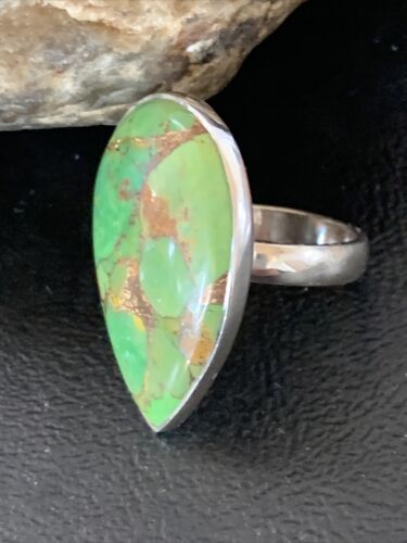 Adjustable Navajo Green Mojave Turquoise Ring | Sterling Silver | Sz 7 | Authentic Native American Handmade | 11795