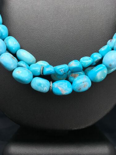 Navajo Nacozari Turquoise Nugget Bead Necklace | 3 Strand | 21" | Authentic Native American Handmade | 2763