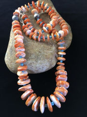 Navajo Orange Spiny Oyster & Turquoise Graduated Necklace | Sterling Silver | Authentic Native American | 30" | 1771