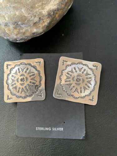 Southwestern Women's Navajo Stamped Earrings | Sterling Silver | Authentic Native American Handmade | 1677