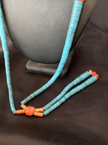 Southwestern Santo Domingo Pink Coral Blue Turquoise Jacla Necklace | 30" | Authentic Native American Handmade | 12518