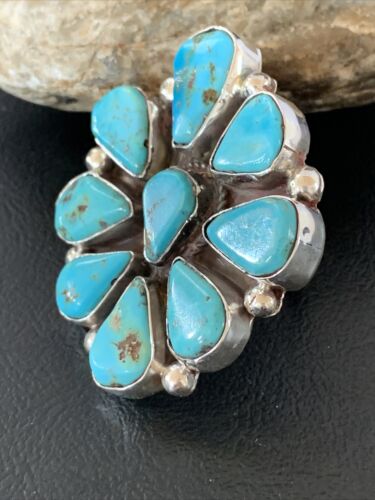 Navajo Turquoise Cluster Ring | Authentic Native American Sterling Silver | Multi-Stone | Sz 10 | 02193