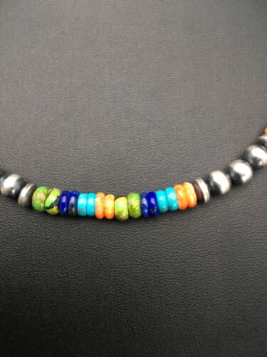 Southwestern Turquoise Spiny Oyster Lapis Necklace & Bracelet Set | Sterling Silver | 18" | Authentic Native American Handmade