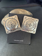 Southwestern Women's Navajo Stamped Earrings | Sterling Silver | Authentic Native American Handmade | 1677
