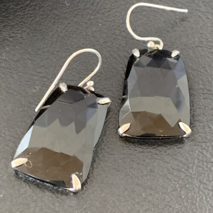 Navajo Black Faceted Quartz Dangle Earrings | Sterling Silver | 1" | Authentic Native American Handmade | 12087