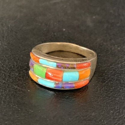 Navajo Multi-Color Turquoise Spiny Oyster Corn Inlay Ring | Sterling Silver | Sz 5.5 | 13853