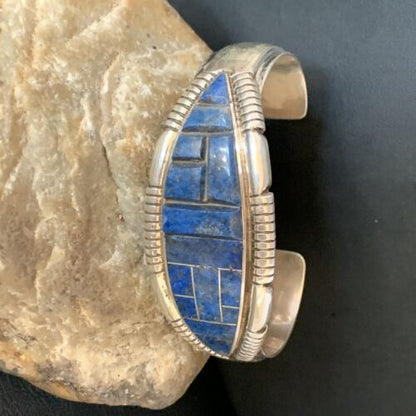 Native American Men's Blue Lapis Inlay Cuff Bracelet | Navajo Sterling Silver | 13709