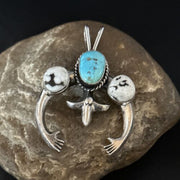 Navajo Blue Kingman Turquoise White Buffalo Naja Pendant | Sterling Silver | Authentic Native American Handmade | 14668