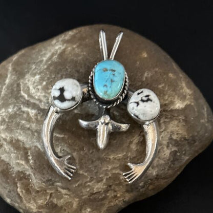 Navajo Blue Kingman Turquoise White Buffalo Naja Pendant | Sterling Silver | Authentic Native American Handmade | 14668