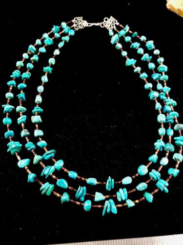 Authentic Native American Navajo Sterling Silver Necklace | Turquoise, Shell & Nugget | 21" | Handmade - Masha USA