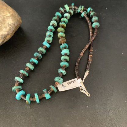 Native American Navajo Turquoise Shell Heishi Bead Necklace | Sterling Silver | 30" | 00762