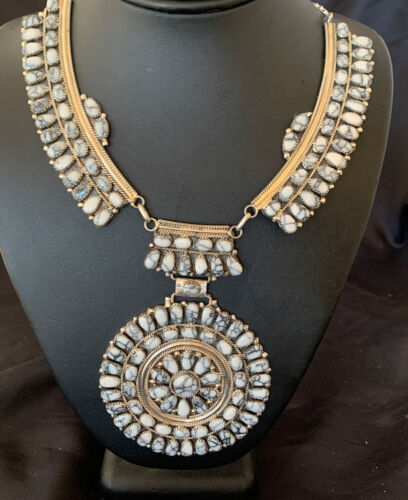 Navajo White Buffalo Turquoise Necklace | Sterling Silver | Authentic Native American Handmade | 2115