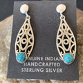 Navajo Blue Turquoise Dangle Post Earrings | Sterling Silver | 1" | Authentic Native American Handmade | 12744