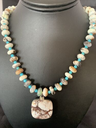 Men's Navajo Wild Horse Turquoise Pendant Necklace | Sterling Silver | Authentic Native American Handmade | 10265