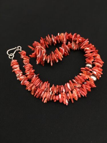 Navajo Red Spiky Spiny Oyster Necklace | Sterling Silver | Authentic Native American | 18" | 4772
