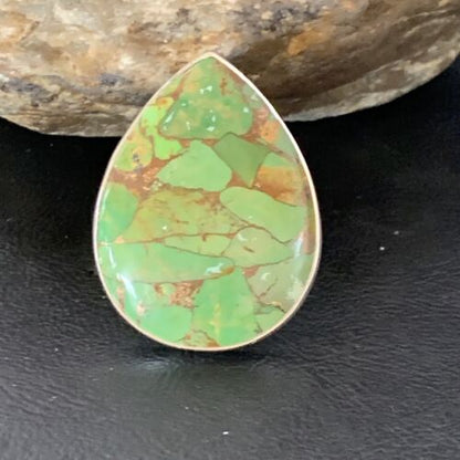 Adjustable Navajo Green Mojave Turquoise Ring | Sterling Silver | Sz 8 | 11722