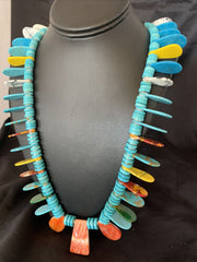 Native American Santo Domingo Spiny Turquoise Necklace | 40" | Sterling Silver | 12066